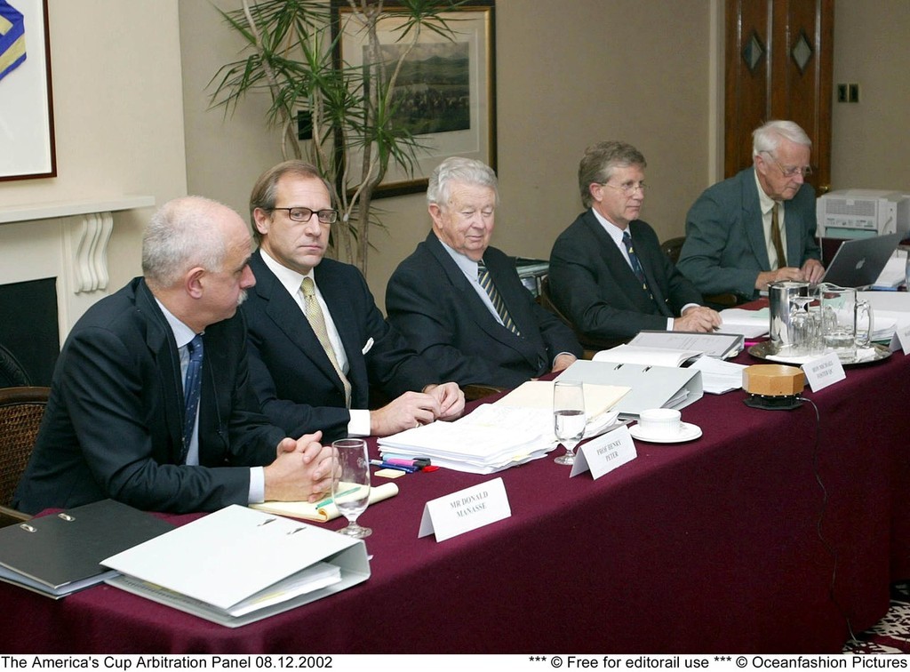 The Arbitration Panel meets in the 2002 Louis Vuitton Cup. The Arb Panel has been reconstituted for the 33rd America’s Cup, but membership is reduced to three, and a three member Sailing Jury has also been appointed. photo copyright Event Media taken at  and featuring the  class